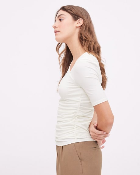Elbow-Sleeve Top with Asymmetrical Neckline