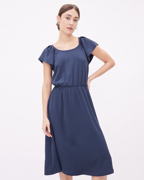 Short-Sleeve Crew-Neck Fit and Flare Midi Dress