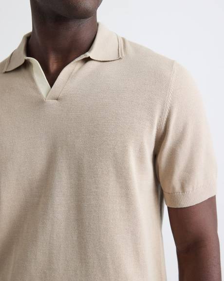 Cotton Short-Sleeve Polo with Johnny Collar