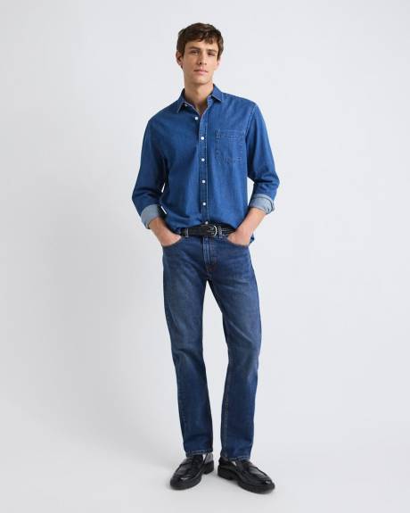 Chemise en Denim &agrave; Manches Longues avec Poche Poitrine
