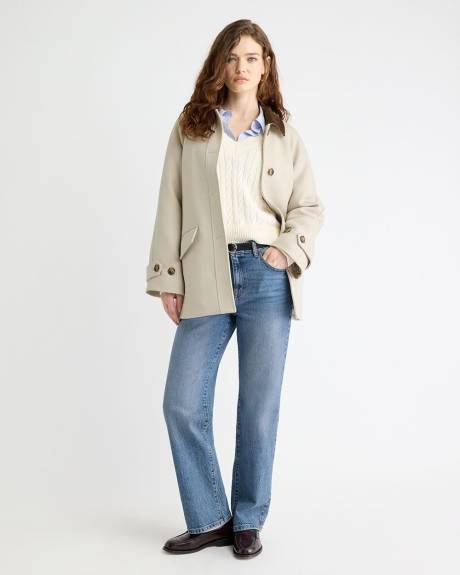 Manteau en Sergé à Col Chemisier en Velours Côtelé