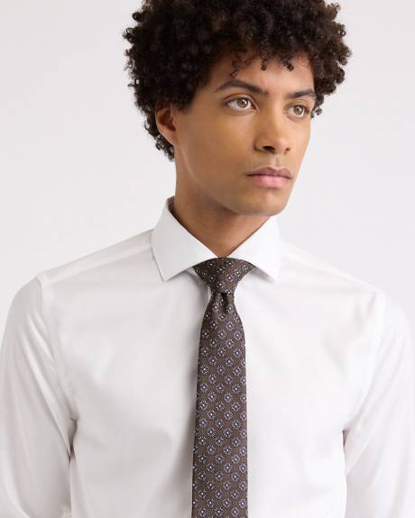 Brown Regular Tie with Geometric Floral Pattern