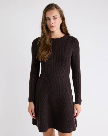 Long-Sleeve Crew-Neck Mini Sweater Dress