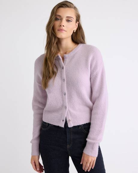 Wool-Blend Long-Sleeve Crew-Neck Cardigan