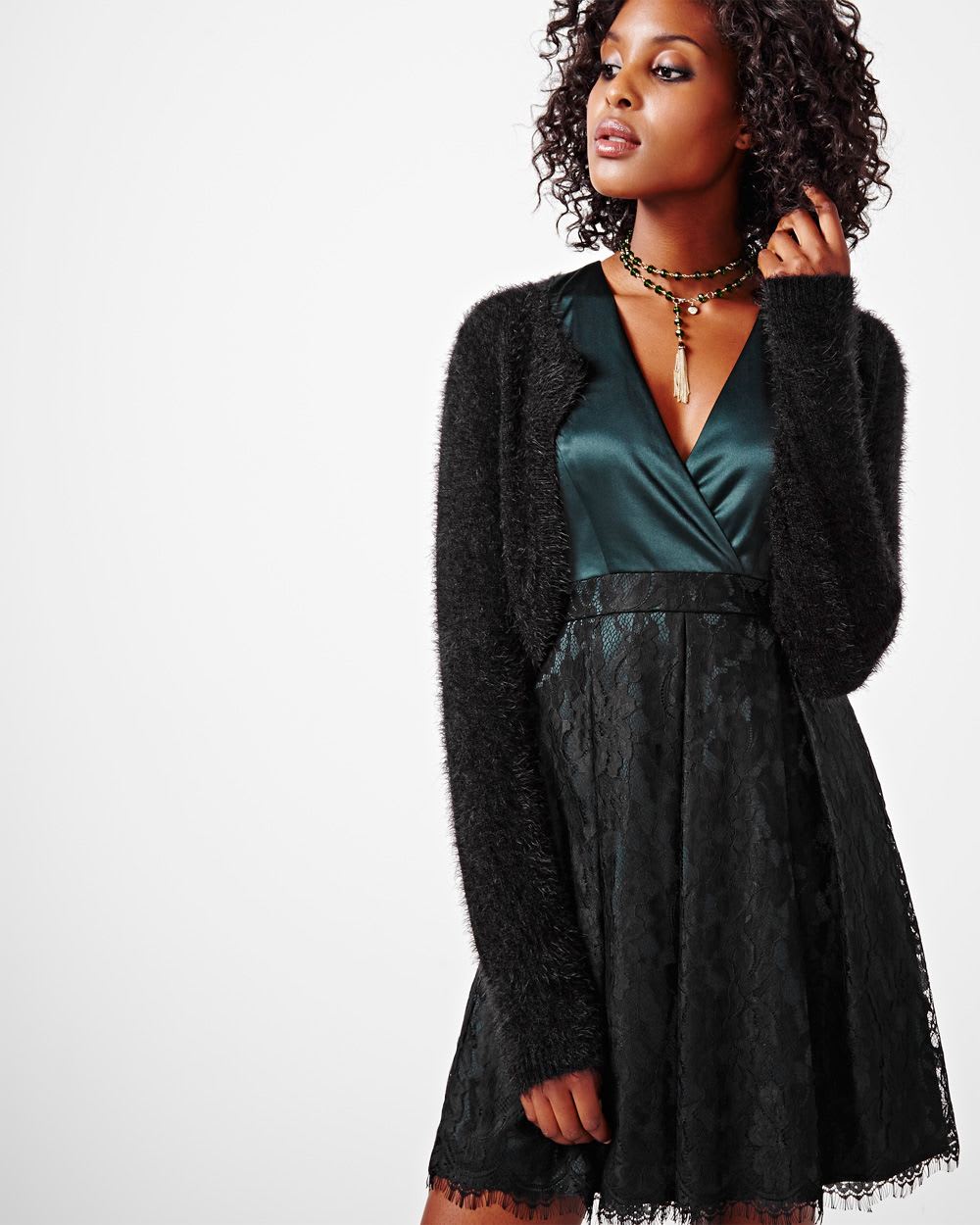 Cropped eyelash yarn cardigan RW&CO.