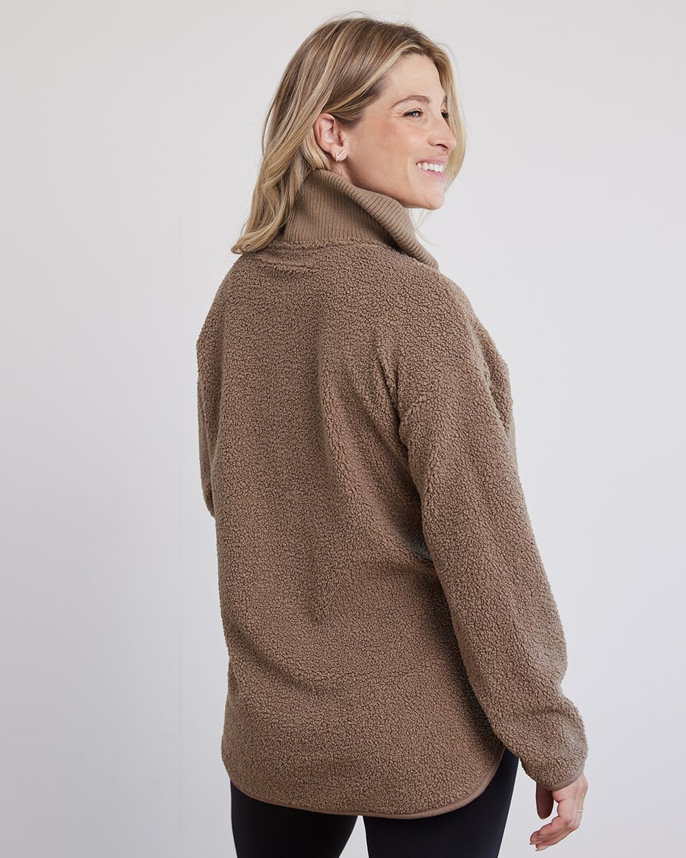 High-Neck with Half-Zip Sherpa Pullover - Thyme Maternity