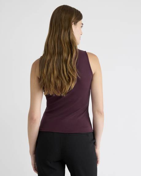 Haut Côtelé Ajusté Sans Manches à Col Montant en Tricot Luxueux