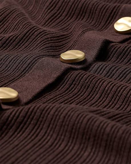 Flare-Sleeve Crew-Neck Ribbed Cardigan