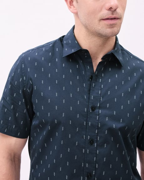 Short-Sleeve Slim-Fit Cotton Shirt with Geo Pattern