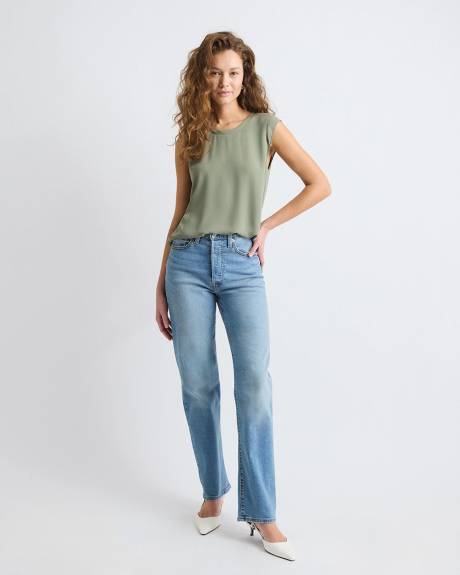 Cap-Sleeve Crew-Neck Blouse