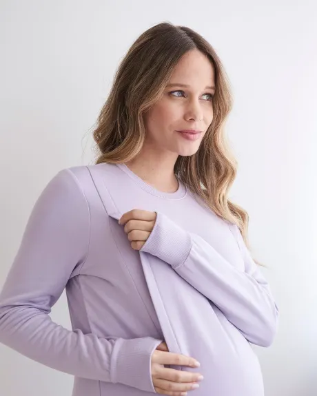 French Terry Long Sleeve Nursing Nightdress - Thyme Maternity
