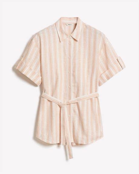 Blouse en Mélange de Lin à Manches Courtes avec Ceinture Amovible