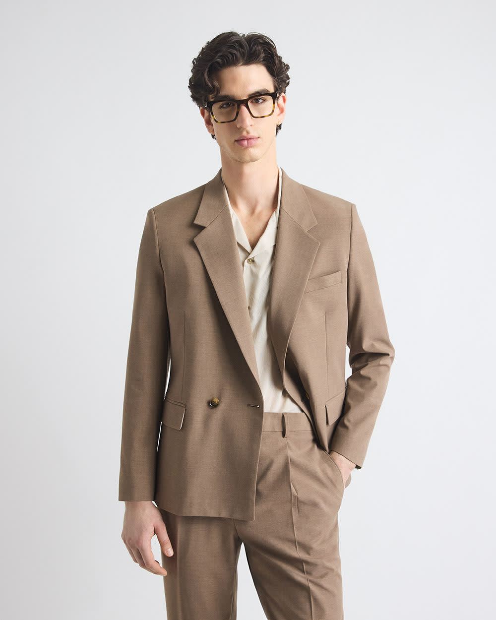 Relaxed-Fit Double-Breasted Rose Taupe Suit Blazer