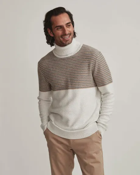 Two-Tone Stitch Turtleneck Sweater