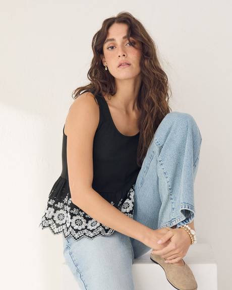 Sleeveless Top with Eyelet Peplum