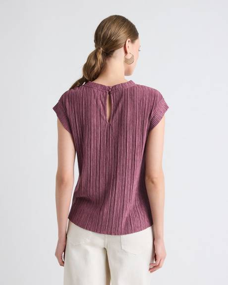 Crew-Neck Crinkled-Knit Top with Cap Sleeves
