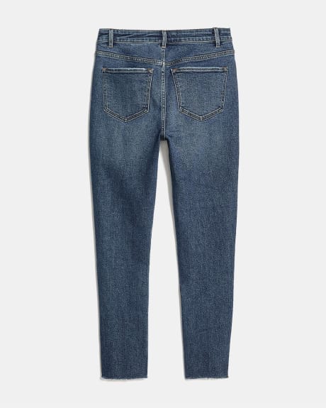 Medium Wash High-Rise Skinny Ankle Jeans With Frayed Hem - 27"
