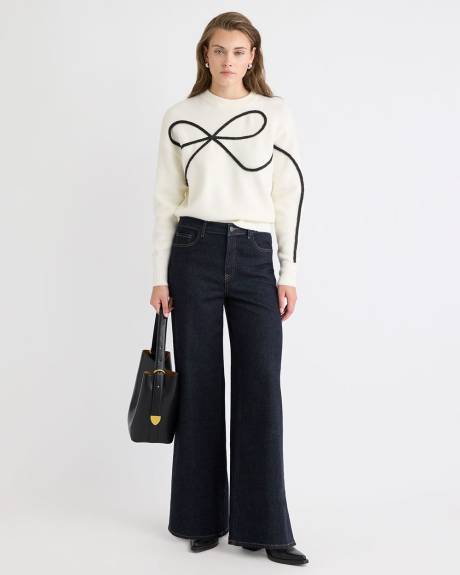 Long-Sleeve Crew-Neck Bow Sweater