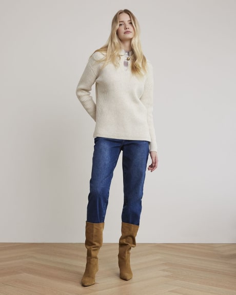 Long-Sleeve Sweater with Ribbed Collar