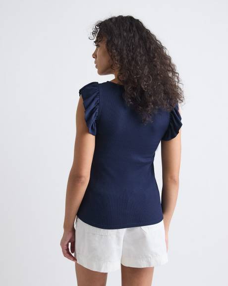 Short-Flutter-Sleeve Crew-Neck Top