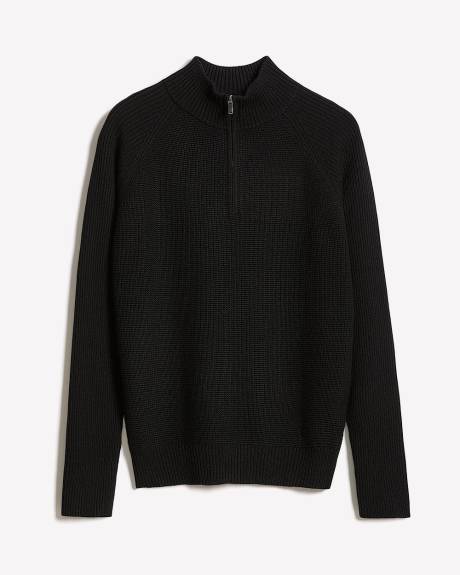 Pull à Col Montant à Demi-Zip et Manches Longues