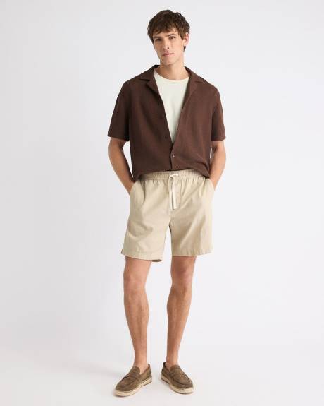 Short-Sleeve Open-Stitch Shirt with Camp Collar
