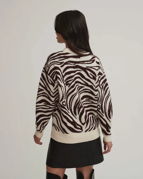 Textured Zebra Print Crew-Neck Pullover Sweater