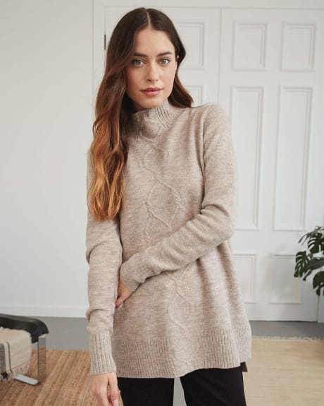 Spongy Knit Tunic with High-Low Effect