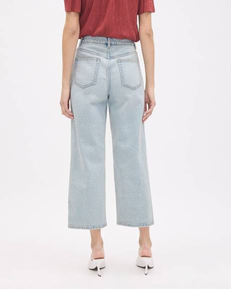 Jeans Court &agrave; D&eacute;lav&eacute; P&acirc;le &agrave; Taille Haute et Jambe Large