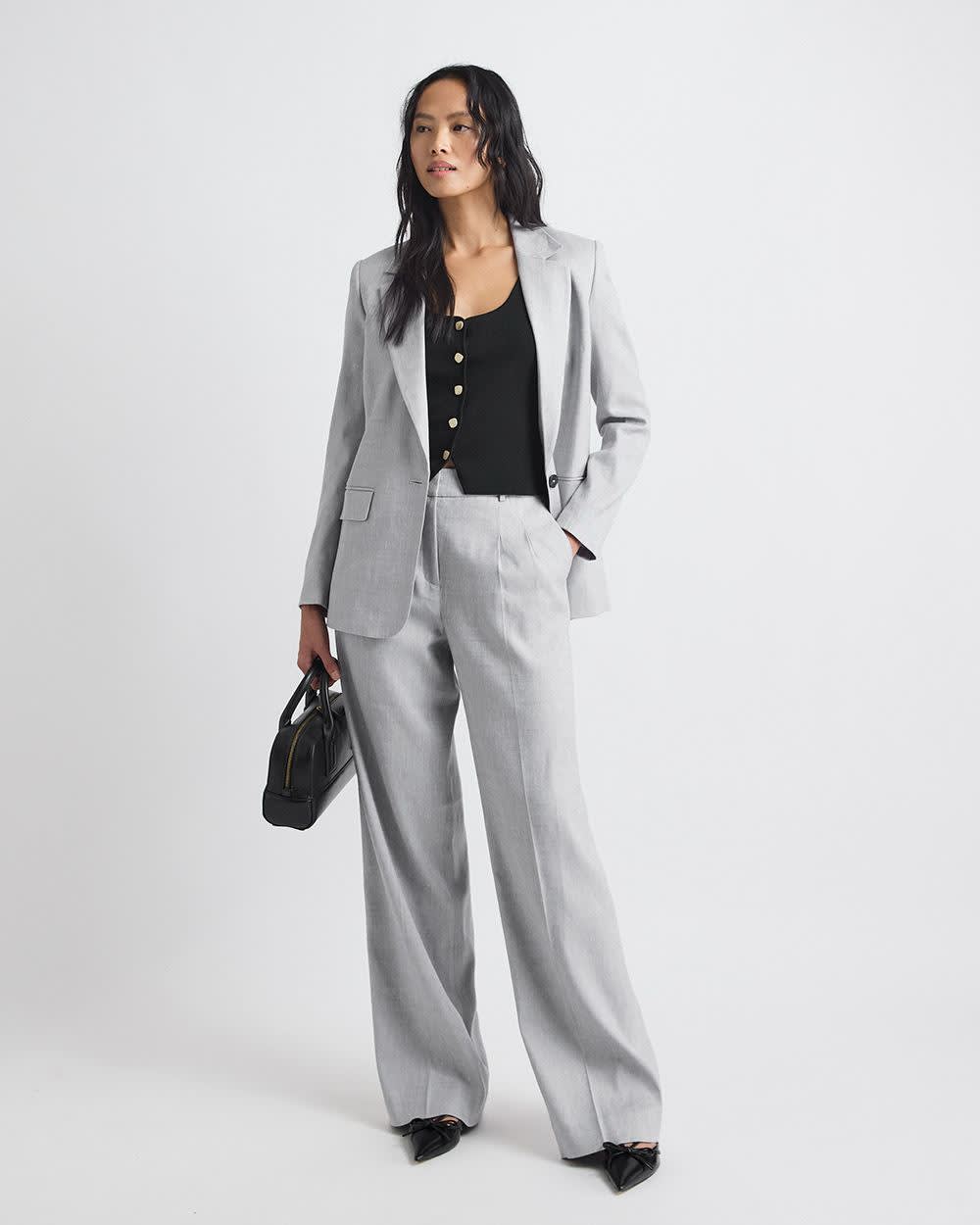 Wide-Leg High-Rise Grey-Linen Pant