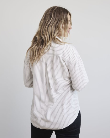 Striped Long-Sleeve Buttoned-Down Blouse - Thyme Maternity