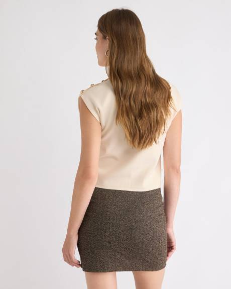 Sleeveless Mock-Neck Sweater with Buttons on Shoulder