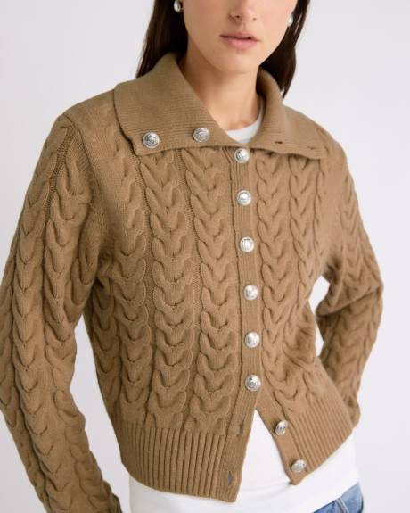 Long-Sleeve Collared Cardigan