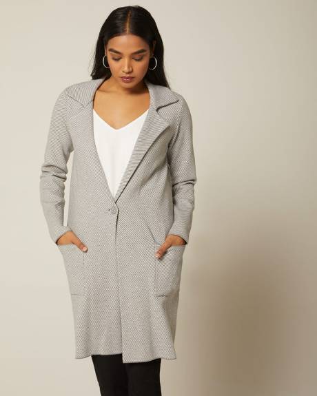 Longline patterned sweater coat