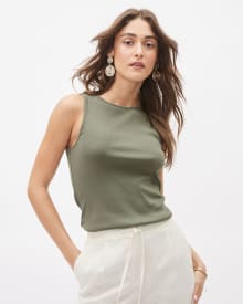 Crew-Neck Ribbed Fitted Cami