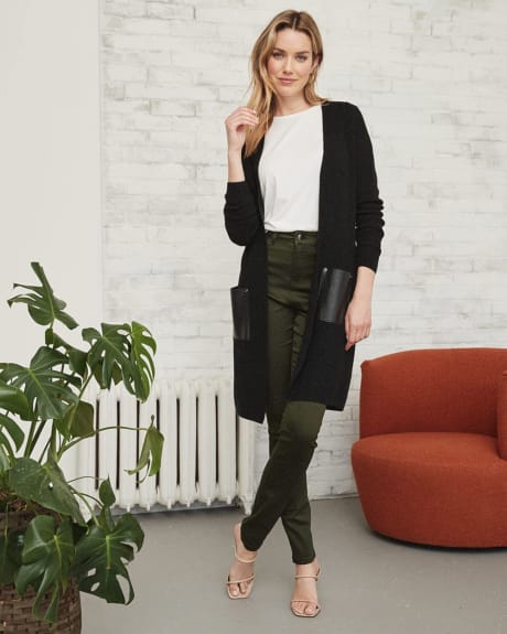 Warm Cardigan with Faux Leather Pockets