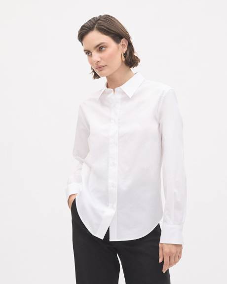 White Long-Sleeve Buttoned-Down Poplin Blouse