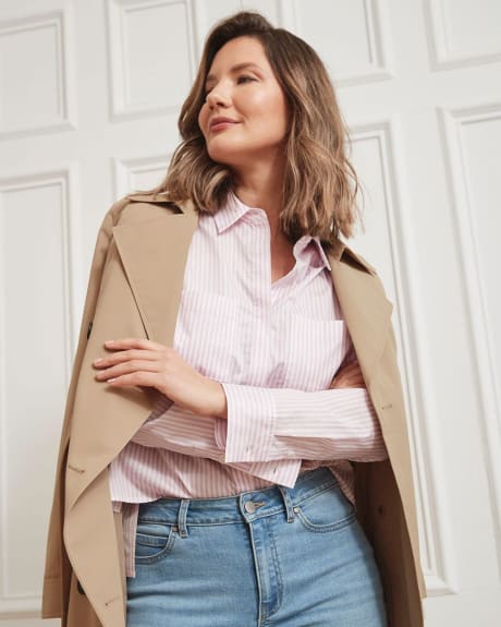 Button-Down Blouse with Shirt Collar and Side Slits