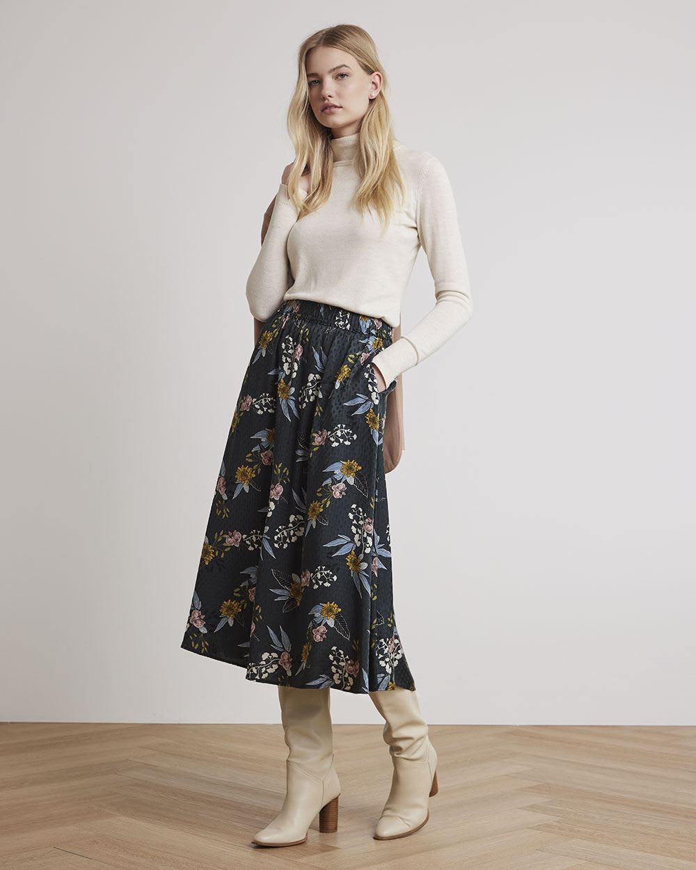 Floral High-Waisted Flare Midi Skirt | RW&CO.