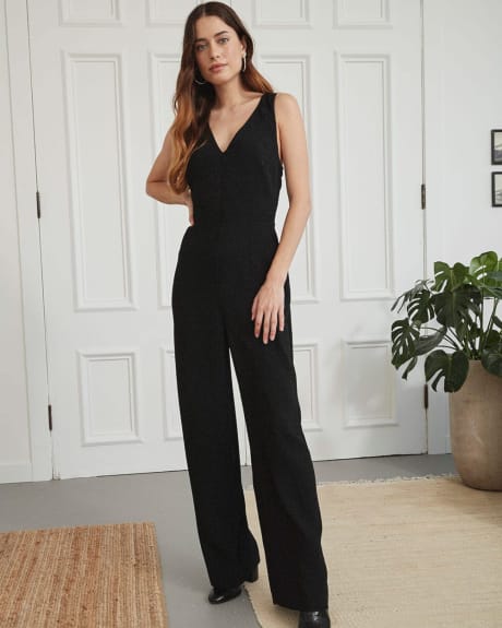 Sleeveless Satin Crepe Jumpsuit with Crossover Back