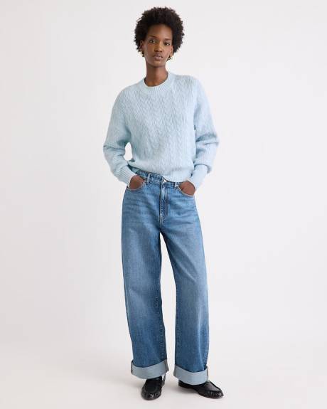 Pull en Mailles Torsadées à Manches Longues et Col Rond