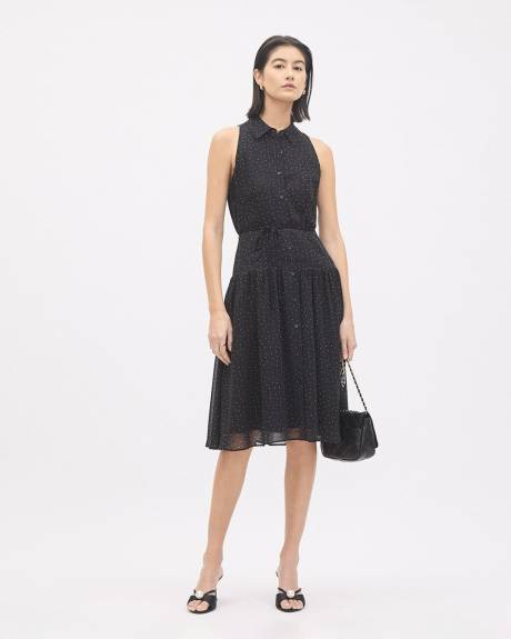 Sleeveless Buttoned-Down Chiffon Dress with Shirt Collar
