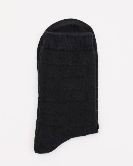 Cotton Socks with Textured Checkered Pattern