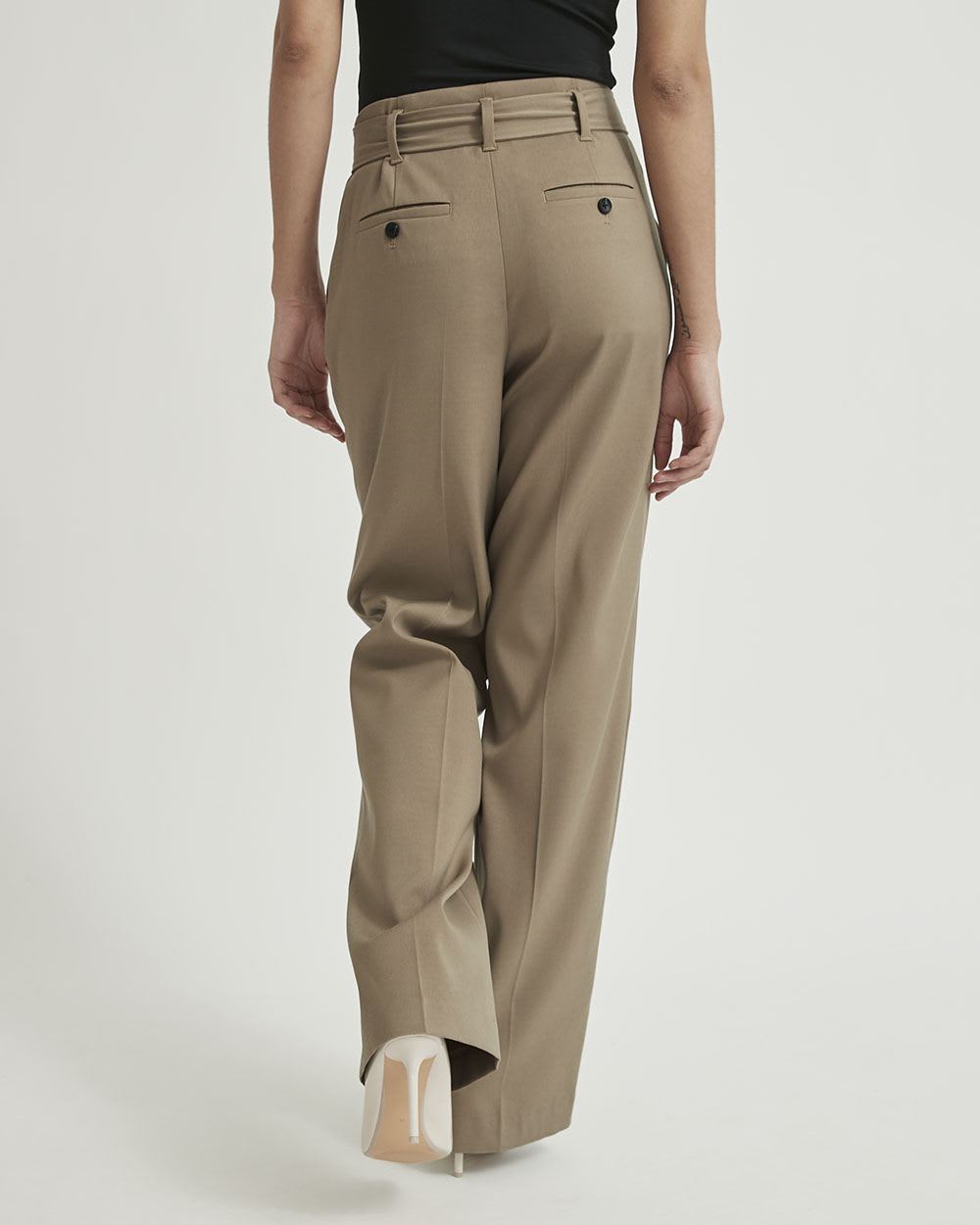 Twill High-Waist Wide Leg Pant with Removable Sash - 33"
