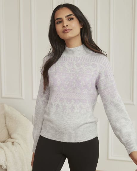 Spongy Fairisle Pattern Mock-Neck Pullover Sweater