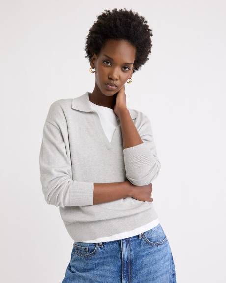 Wool-Blend Long-Sleeve Polo Sweater