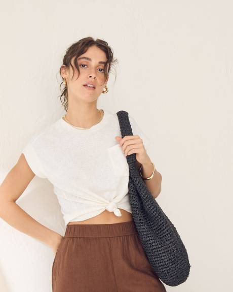 Haut &agrave; Manches Tr&egrave;s Courtes &agrave; Col Rond en M&eacute;lange de Lin