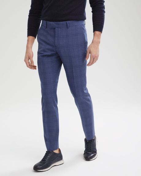 Slim Fit Blue Check Wool-Blend Traveller Pant