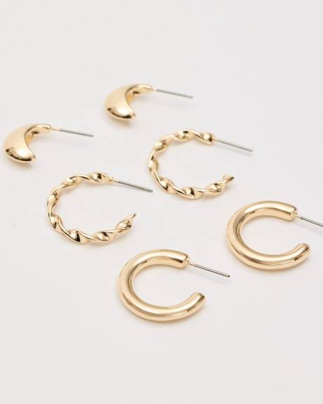 Golden Hoops - 3 Pairs