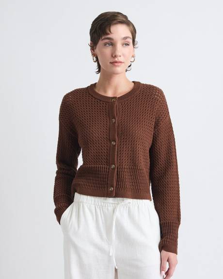 Long-Sleeve Classic-Fit Crochet Cardigan